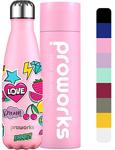 Proworks Performance Stainless Steel Sports Water Bottle | Double Insulated Vacuum Flask for 12 Hours Hot & 24 Hours Cold Drinks For Home, Work, Gym & Travel - 750ml - Pastel Pink - Summer Vibes