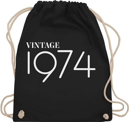 Turnbeutel Rucksack - 50. Geburtstag - Vintage 1974 - Unisize - Schwarz - geschenke für damen ab 50 50.geburtstag 1973 stoffbeutel zum 50er sie stofftasche geschenktasche (50) sportbeutel