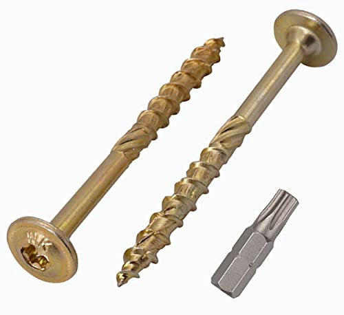 Marcopol Lot de 20 vis à bois en acier galvanisé avec tête Torx et tête gaufrée Vis à bois partiellement filetées 6,0 x 70 mm Jaune