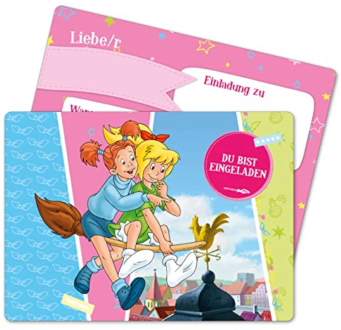 Papierdrachen 12 Einladungskarten zum Kindergeburtstag - Bibi Blocksberg - Geburtstagseinladungen für deine Geburtstagsparty (DIN A6) - Einladungskarten für Jungen und Mädchen bis 10 Jahre