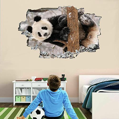 Panda 3D Wandtattoos Durchbruch Wandsticker Wandbilder Tier Abnehmbare Vinyl Selbstklebend Wanddeko Wandaufkleber Baum Wanddeko für Wohnzimmer Kinderzimmer Junge Mädchen Teenager Zimmer Badezimmer