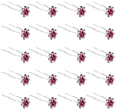 ZOUIQSS 20 Pack (Rose) Épingles à Cheveux en Cristal Rose Fleur Strass Pinces à Cheveux pour Mariée Mariage Femmes Accessoires de Bijoux de Cheveux, avec Récipient Transparent