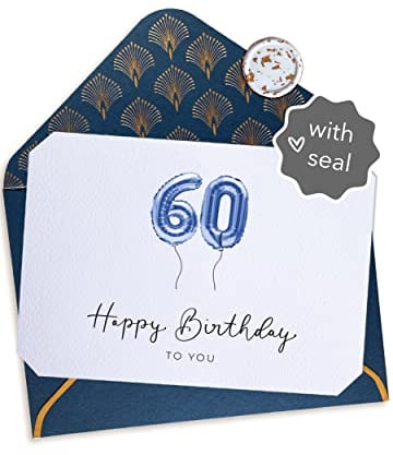 Joli Coon 60 Happy Birthday Klappkarte - A6 mit dunkelblauem Kuvert - Geburtstagskarte 60