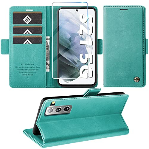 Handyhülle für Samsung Galaxy S21 Hülle mit Schutzfolie, Standfunktion Kartenfach Wallet Premium Leder Schutzhülle Galaxy S21 5G Flip Case Cover Stoßfeste Klapphülle…