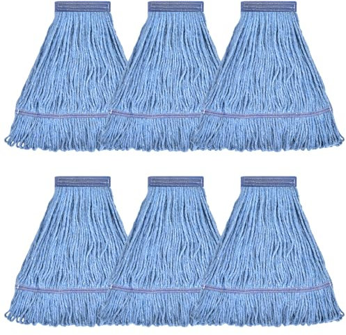 Matthew Cleaning - Cabezal de fregona Resistente de Repuesto Comercial para Limpieza General y de Suelos, Repuesto de Cabezal de Cuerda de algodón Azul Industrial húmedo (Paquete de 6)