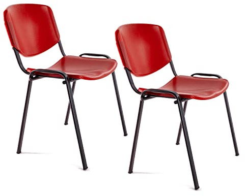 OFITURIA Bürostuhl ohne Rollen, Stuhl aus Kunststoff mit Metallrahmen, Stuhl für Wartezimmer, Empfang, Tagungen, Konferenzen usw. (2 Stühle, rot)