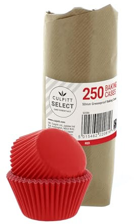 Culpitt Select Red Baking Cases, Greaseproof Paper Baking Cups, 50mm Cupcake Cases - Extra Large Pack of 250