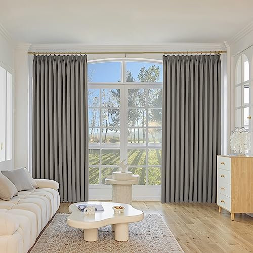 MUMFAS Thermal Insulated Pinch Pleated Curtain for Office, Extra Long Loft Pleat Indoor Heavyweight Blackout Linen for Meetingroom Club Theater Patio Door (1 Panel, Taupe)