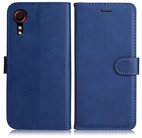 DENDICO Coque pour Galaxy Xcover 5, PU en Cuir Coque Portefeuille Étui Housse, Design Classique TPU Coque pour Samsung Galaxy Xcover 5, Bleu Marin