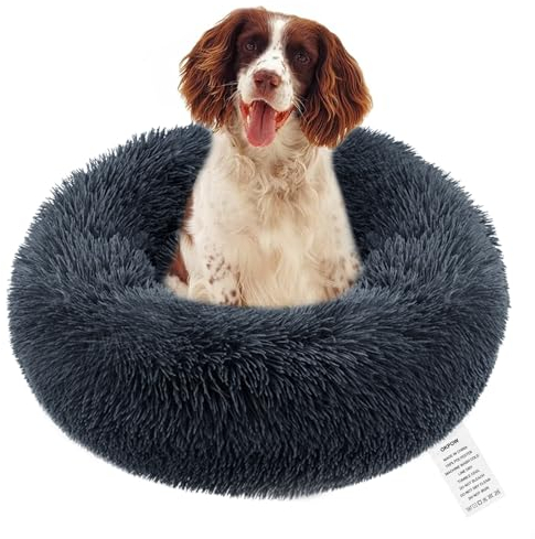 OKPOW Donut Hundebett Fuer Mittelgroße Hunde: Flauschig Welpenbett Rund Kuscheliges - Anti Angst Katzenbett Comfy - Plüsch Haustierbett Waschbar