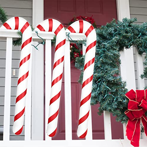 6 Stück 87 cm Aufblasbare Zuckerstangen Weihnachtsdeko,Groß Grinch Deko Weihnachten Outdoor Haustür Zuckerstangen Christbaumschmuck(Rot-Weiß)