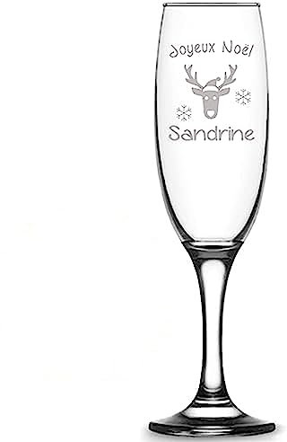 KDO MAGIC Verre à champagne personnalisé - Gravure prénom ou Texte - Flûte à champagne personnalisable - Cadeau Noël, mariage, anniversaire (Modèle Noël)