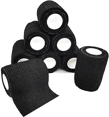 Selbsthaftende Bandage, 8 Rollen 7.5cm x 4.5m Selbstklebender Verband Elastische Binde Wundverband Pflasterverband Fixierbinde für Knie Handgelenk und Sprunggelenk Schwarz