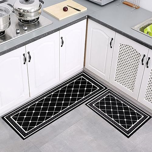 7VSTOHS Kitchen Rugs 2 Pieces, Absorbent and Stain-Resistant Kitchen Mats Non-Slip, Machine Washable Kitchen Runners Floor Mat Rugs for Kitchen For Entryway and Door Mat Set, 40x60 + 40x120 cm