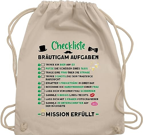 Shirtracer Turnbeutel Rucksack - Junggesellenabschied Männer - Checkliste Bräutigam Aufgaben JGA - Unisize - Naturweiß - checklist polter rucksäcke jungesellenabschied für den turnsackerl mann outfit