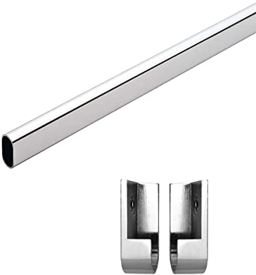 Kleiderstange für Kleiderschrank- oder Wandmontage - Vielseitig einsetzbares, ovales Metall Schrankrohr in verschiedenen Größen (50 cm inkl. Halter)