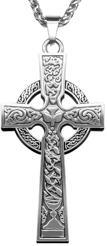 Anwlki Keltisches Kreuz Halskette Wikinger Kruzifix Halskette Bless Safety Religiöses Amulett Anhänger Kette Geschenk für Männer, Frauen, Familie, Eltern, Freunde