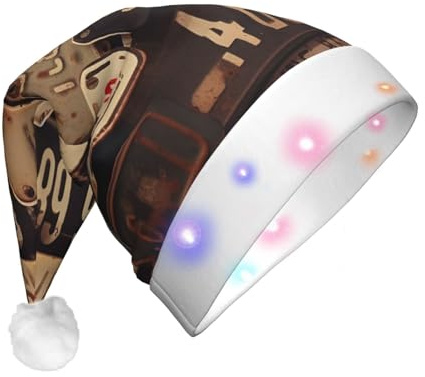 Xzeit LED Christmas Hat for Adult Santa Hat Old License Plate Light up Christmas Hat Xmas Holiday Party Supplies