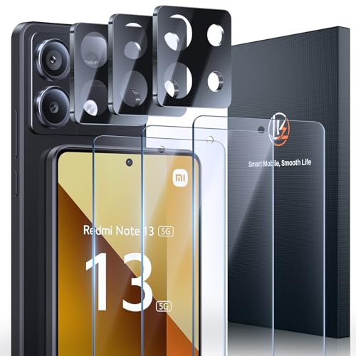 LK 3+3 Verre Trempé for Redmi Note 13 5G, Contenir 3pcs Protection écran et 3pcs Caméra Arrière Protecteur,avec Cadre d'Installation (Anti-Rayure,sans Bulles d'air,9H Dureté,Ultra Clair)