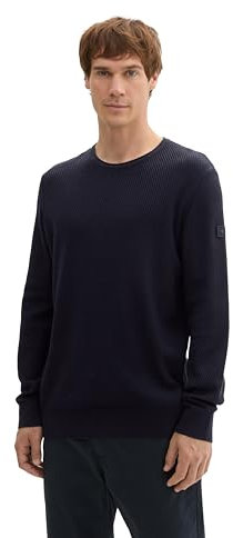 TOM TAILOR Herren Basic Pullover mit Rundhalsausschnitt,13160 - Knitted Navy Melange, S