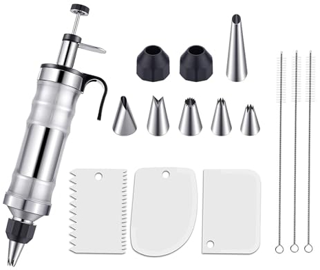 Kit di siringhe in acciaio inox per decorazione dolci, 10 pezzi, iniettore di riempimento per cupcake con 7 ugelli per glassa e 3 raschietti per crema, strumenti da forno riutilizzabili