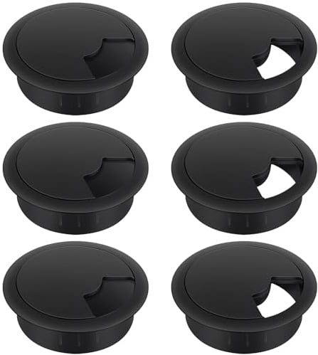 Bolatus 6 passacavo da scrivania, 60 mm, passacavo in plastica, passacavo nero, passacavo per tavolo, ufficio, scrivania