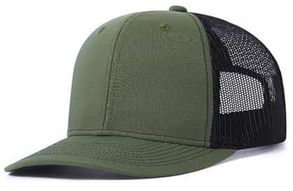 Truckercap Herren,Trucker Cap mit Mesh Netz,Meshcap größenverstellbar Baseball Cap,Sommer atmungsaktive Sun Cap,mit verstellbarem Schnallenverschluss für Sport und Reisen,Dunkles Oliv+Schwarz A