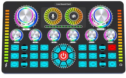 Lechnical Scheda audio dal vivo Mixer audio Registrazione Desktop Canto DC 5 V Tipo C Riduzione del rumore a 3 velocità Alimentazione phantom BT 48 V Trasmissione digitale OTG per streaming Podcasting