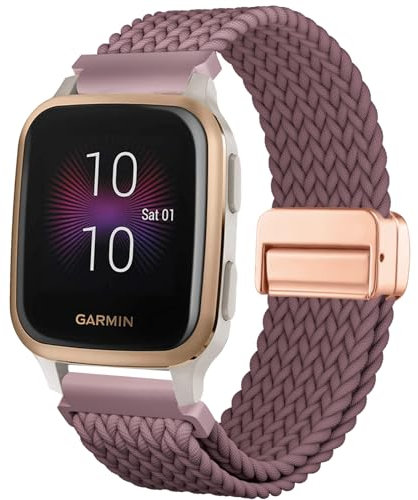 CUNUJIX Geflochtenes Armband Ersatz für Garmin Venu Sq/Venu Sq 2 Armband,20mm Elastisch Nylon Magnetverschluss Ersatzband für Garmin Venu Sq Music/Venu Sq 2 Music Damen Herren