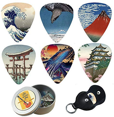 Czzmy Celluloid Gitarren Plektren Gitarren Picks 12 Stück mit Geschenkbox - Gitarrenzubehör,für Elektrische, Akustische, Bass oder Ukulele Gitarre(12-Japanese Culture)