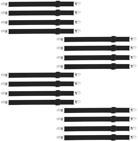 HAOYULUO 16 Pièces Tendeur Drap Housse,Tendeurs de Draps Réglables(30-100CM),Peut être Utilisé pour Lisser Les Planches à Repasser, Les Canapés et Les Fixations de Draps (Noir)