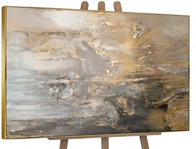 YS-Art Luxus Abstrakt Acryl Gemälde auf Leinwand goldener Horizont handgemalt Wandbild Wohnzimmer modern Wohndekor Bilder Büro echte Kunst 140x100 cm