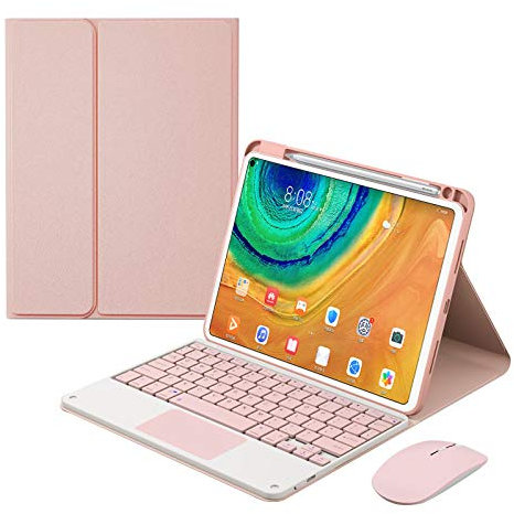 Bueuwe Tastatur Hülle für Huawei Matepad 11.5/Air 11.5, Abnehmbare Bluetooth-Tastatur Mit Mehreren Winkeln, Touchpad, Stifthalter,Rosa,No Backlit