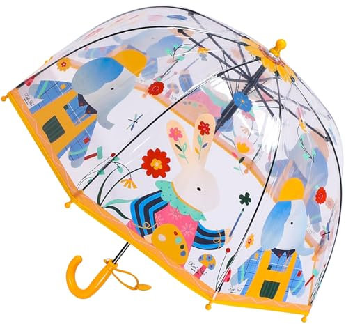 Kinder Clear Bubble Regenschirm Transparente Kuppel Durchsichtige Kinder-Regenschirme für Jungen und Mädchen mit kneifsicherem Verschluss und griffigem Hakengriff (Gelber Hase)