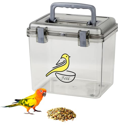 Airtight Bird Seed Storage Bird Seed Storage Container Wild Bird Food Storage Tin,Bird Food Dispenser with Lids & Handle, BPA Free Leakproof Seed Storage Container for Cockatiel, Finches, 4.41LB/grey