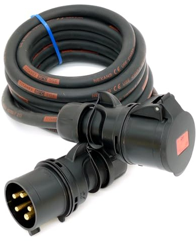 CEE Starkstromkabel (1,5m-50m) 32A Verlängerungskabel Titanex H07RN-F 5x6mm² mit schwarzem PCE Shark Stecker und Kupplung, Event-Line von Event-Kabel&more (3 Meter)