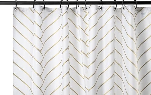 Croydex Waterproof Shower Curtain, Gold Chevron Pattern, 180 x 180cm, Water Resistant Fabric - 100% Polyester, Machine Washable, Cling Resistant Weighted Hem, Ready to Hang with 12 Metal Eyelets