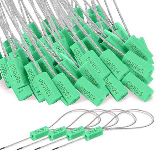 Remingtape 120 Stahlkabelplomben, Sicherheitsplomben Aus Metall, Nummerierte Metallplomben für -Anhänger, Sicherheitsetiketten, Manipulationssichere Etiketten, Grün