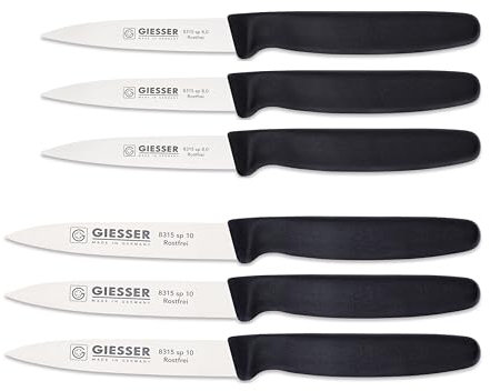 Giesser Messer - Made in Germany - Gemüsemesser 8 cm schwarz, nachhaltiger Griff, rutschfest, kleines Küchenmesser rostfrei, scharfes Küchenmesser für Küche (6, Schwarz - 8+10 cm)