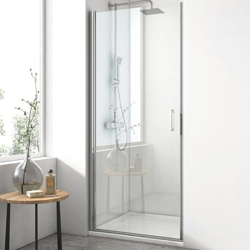 EMKE Duschtür 75x195cm Pendeltür Nische, Duschabtrennung Duschwand Nischentür Duschtüren Falttür Dusche Duschtrennwand Glas 6mm Sicherheitsglas Glastür