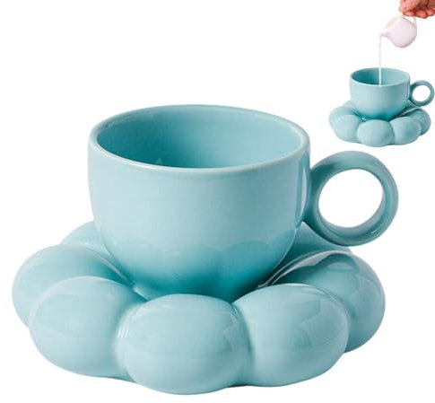 Ahuuen Ensemble de tasses à thé en forme de fleur, tasse à thé en forme de fleur avec soucoupe, Ensemble de soucoupes en céramique, Tasse à thé et soucoupe au design tournesol pour boissons chaudes,