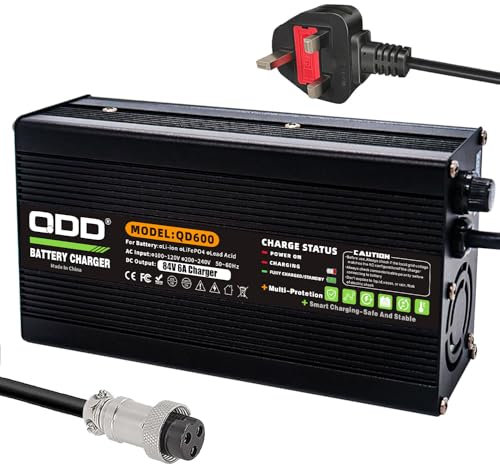 QDD 84V 6A Li-ion Battery Charger Silver Aluminum Case Safe and Durable Used for 20S 72V Lithium Battery Smart Charger DC Output GX16 1+3- Ping Connector