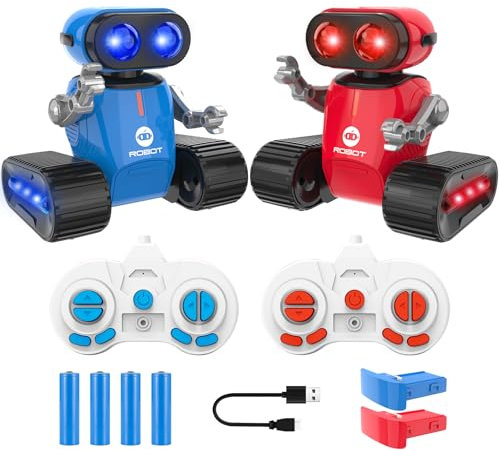 UFLYTOO LA RC Kids Robot Toys, 2PCS Remote Control Robots Toys with Lighting & LED Eyes, Removable Modular Batteries, Dance Moves and Music, RC Robot Toy Gifts for Boys Girls 3+ Years Old