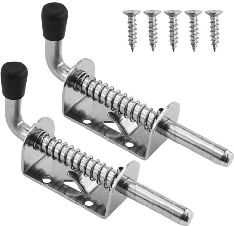 Torriegel, 2 Stück Federriegel Edelstahl 304, Federriegel mit Gummigriff, Schieberiegel, Torriegel mit Feder, Riegelschloss, Türriegel für Schuppentüren, Türen, Fenster, Garagen(10 * 128mm)