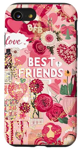 Hülle für iPhone SE (2020) / 7 / 8 Preppy-Collage mit Liebesmotiv „Best BFF Friends“, Rosa