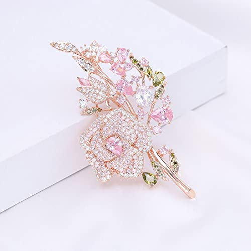 BGFYUSF Broche à épingles Broche Badge Broche Épingle à Revers 4 * 7，5 cm Broche Personnalité Tendance Rose Corsage Costume Manteau Chemise Fleur Épingle Accessoires de，Light Rose Gold