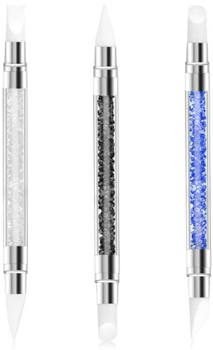 YQQYG 3 PCS Silicone Nail Brush, Dual Tipped Nail Art Sculpture Pen, Rhinestone Nails Carving Tool, 3D Nail Gel Art Tools for Sculpting Gel Shaping Nail Foil Drawing
