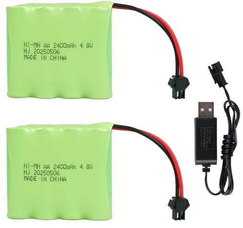 2 Stück 4,8V 2400mAh NiMH Wiederaufladbarer Akku mit SM-2P Stecker & USB-Ladekabel, AA NiMH Batterie für RC Auto, LKW, Jumper, SY-E511 RC Bagger, elektrisches Spielzeug, Elektrowerkzeuge