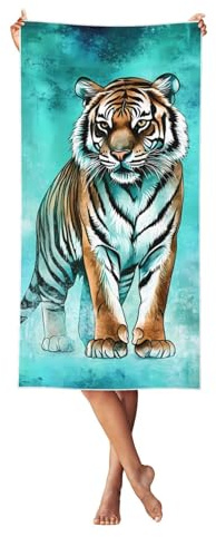Tiger Strandtuch, Tiermotiv, schnell trocknend, ultra-saugfähig, groß, Mikrofaser, Strandtuch für Erwachsene, Kinder, Schwimmen, Fitnessstudio, Yoga, Reisen, Camping, 140 x 70 cm