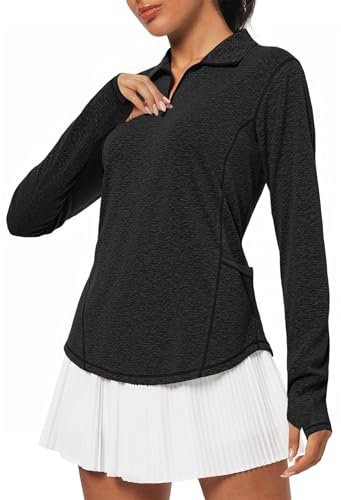 Gyabnw Long Sleeve Workout Tops for Women UK Gym Yoga Running Workout Tops Half-Zip Activewear with Thumb Holes Zip Stand Collar